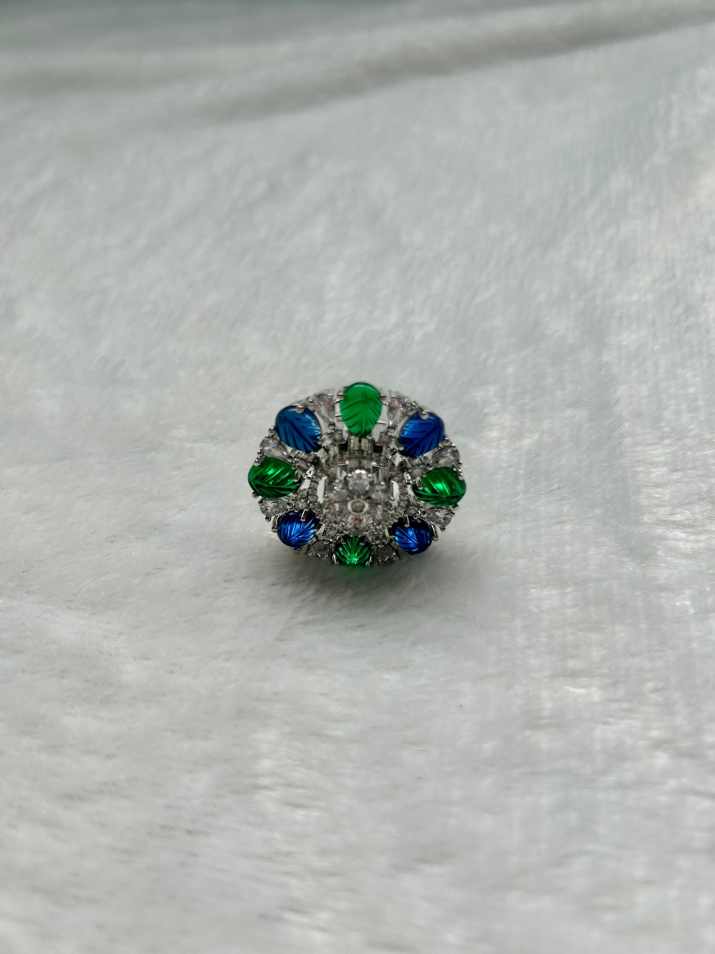AD Blue & Green Flower Ring