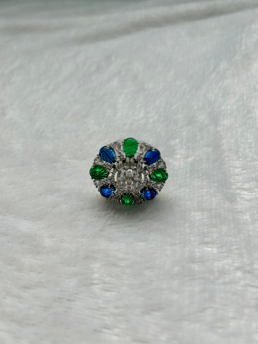 AD Blue & Green Flower Ring