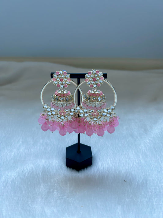 2 in 1 Pink Kundan Waliyaan Jhumka Earrings