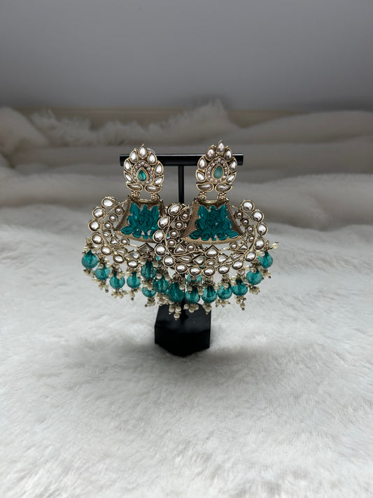 Teal Kundan Earrings