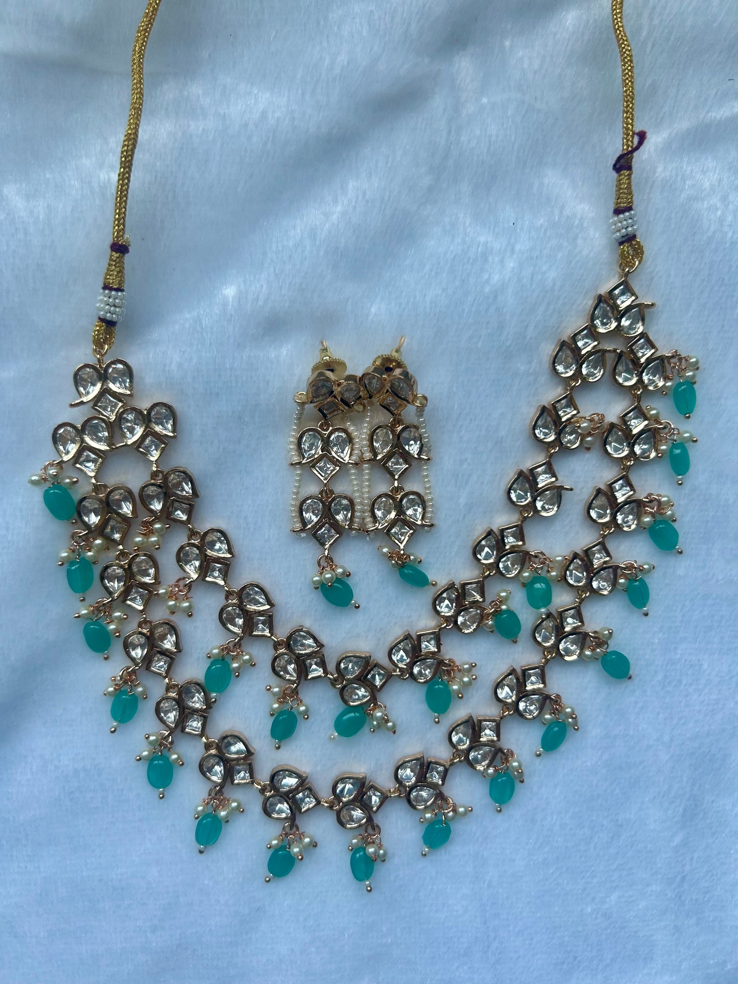 Tyaani Kundan Teal Two Layer Choker Set