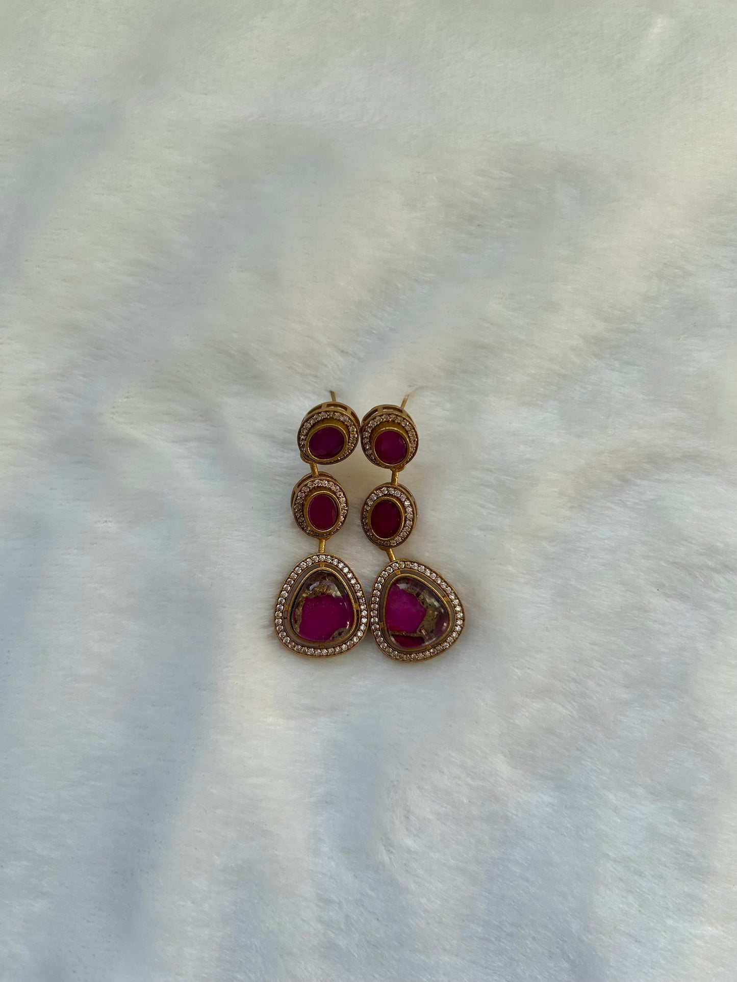 Purple Moissanite Kundan & Marble Earrings