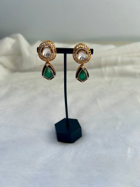 Emerald Green Moissanite Kundan & Doublet Earrings
