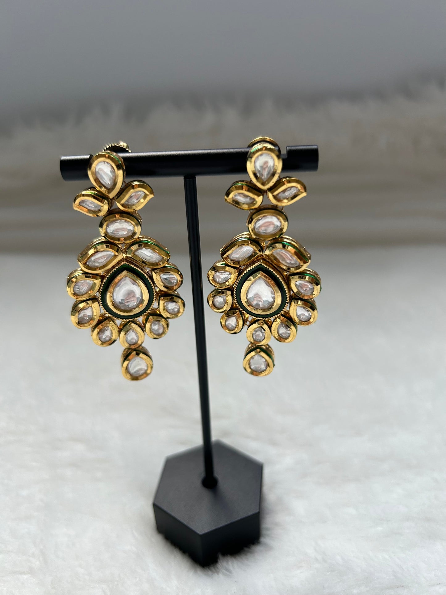 White Kundan Meenakari Earrings