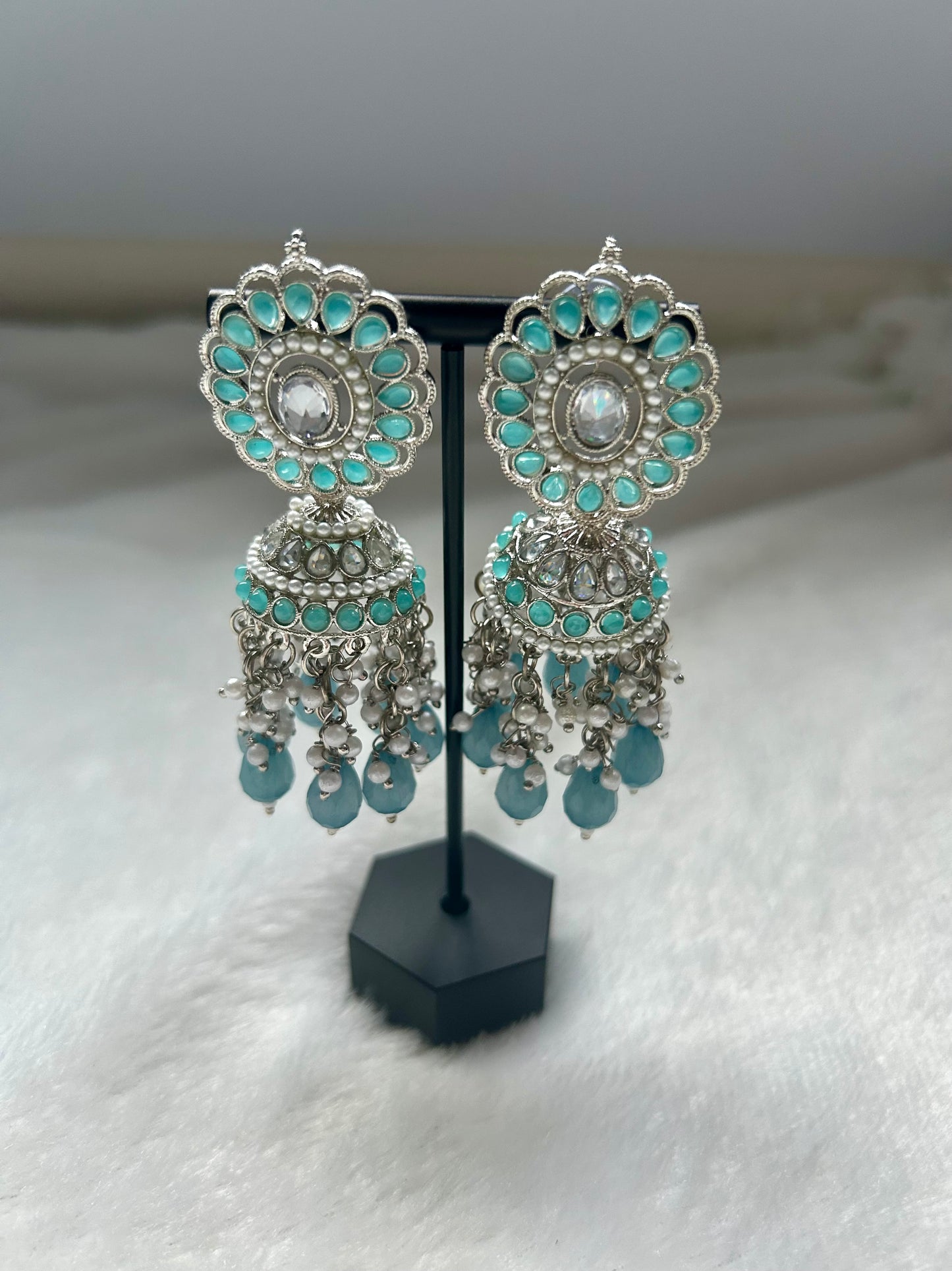 Blue Polki Jhumka Earrings