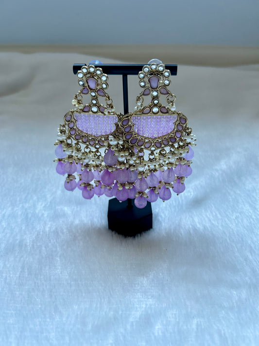 Light Purple Kundan Beaded Earrings