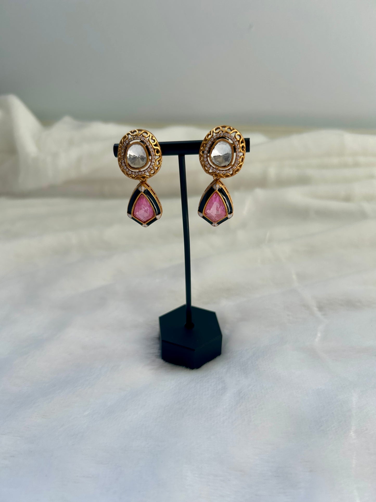 Pink Moissanite Kundan & Doublet Earrings