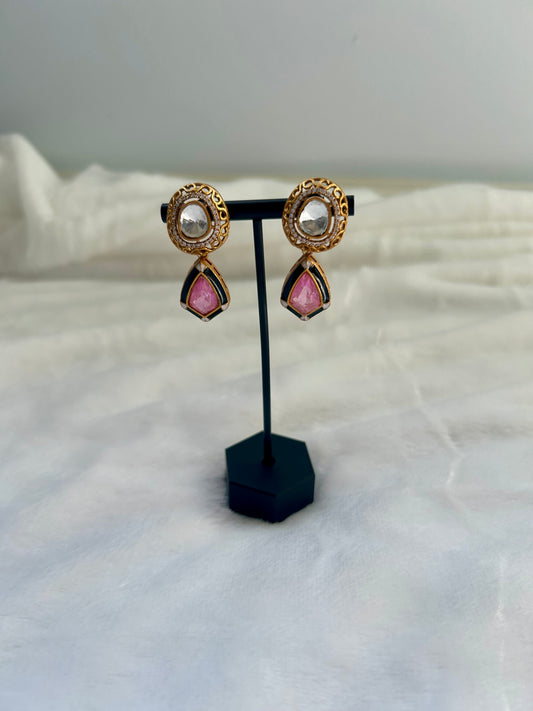 Pink Moissanite Kundan & Doublet Earrings