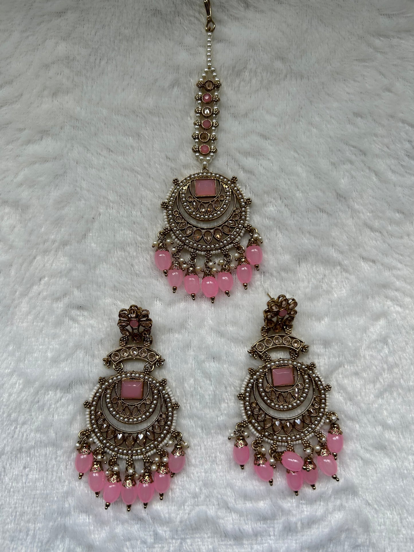 Pink Polki Tikka Set