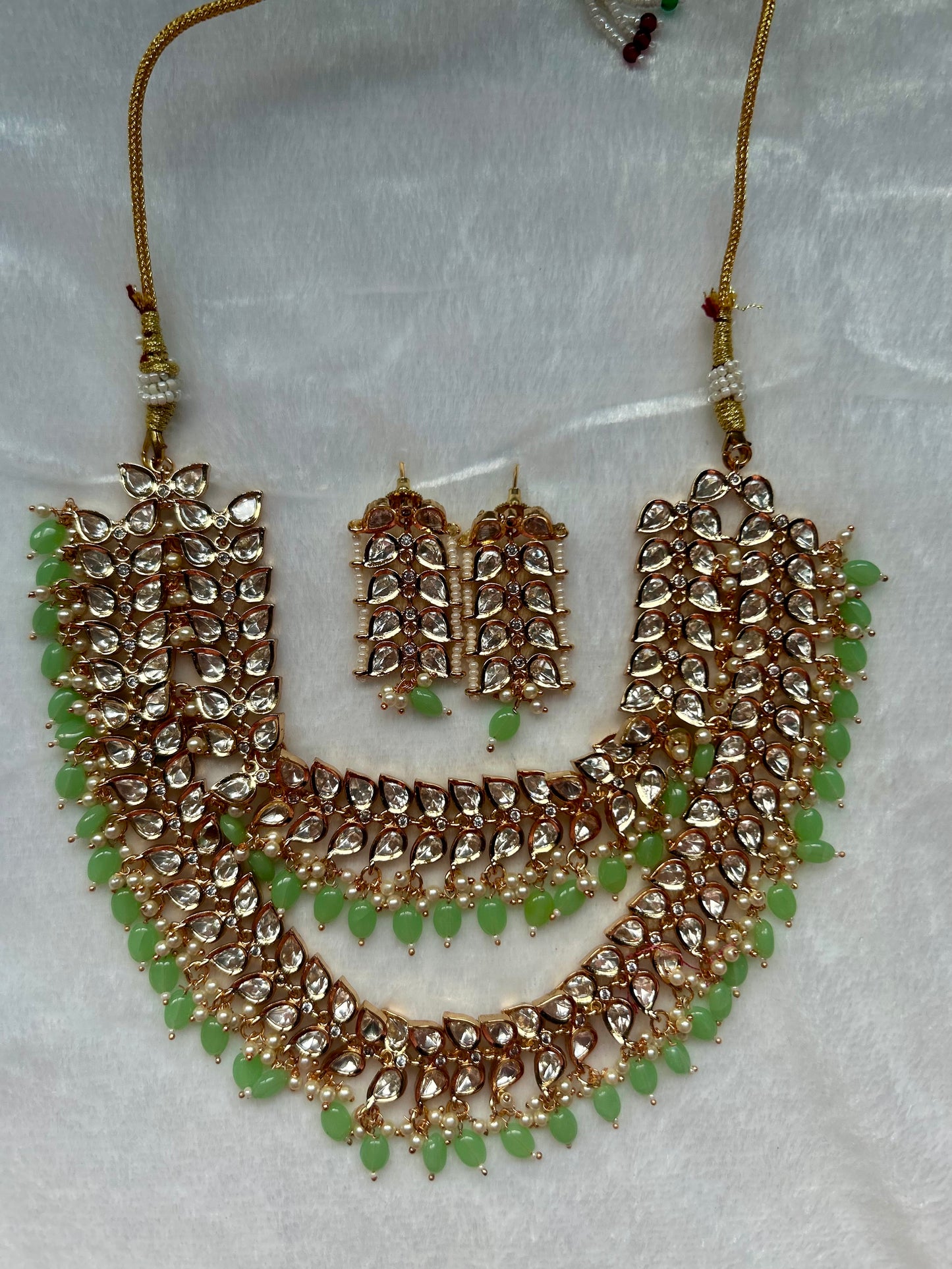 Light Green Tyaani Kundan Double Layer Necklace Set