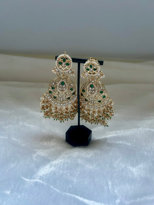 Oversized Emerald Green Kundan Earrings