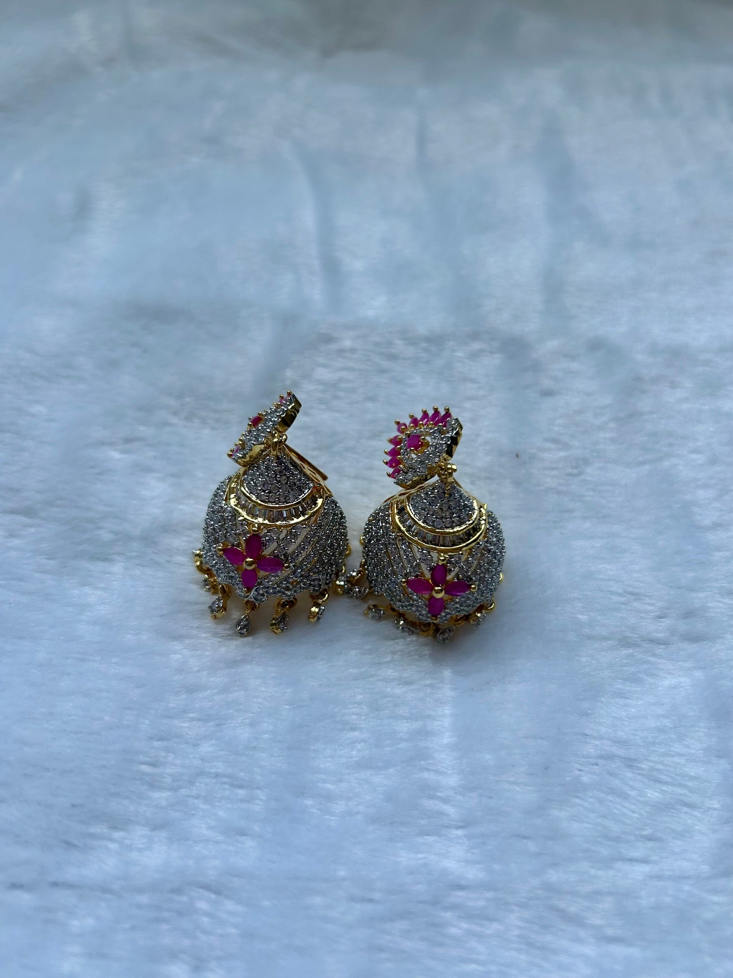 AD Ruby & Gold Jhumki Earrings