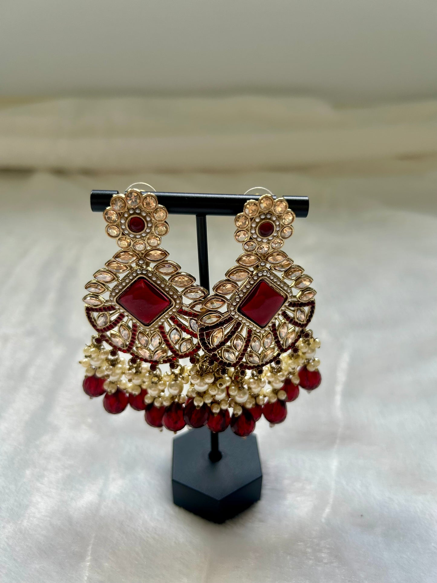 Dark Red Kundan Earrings