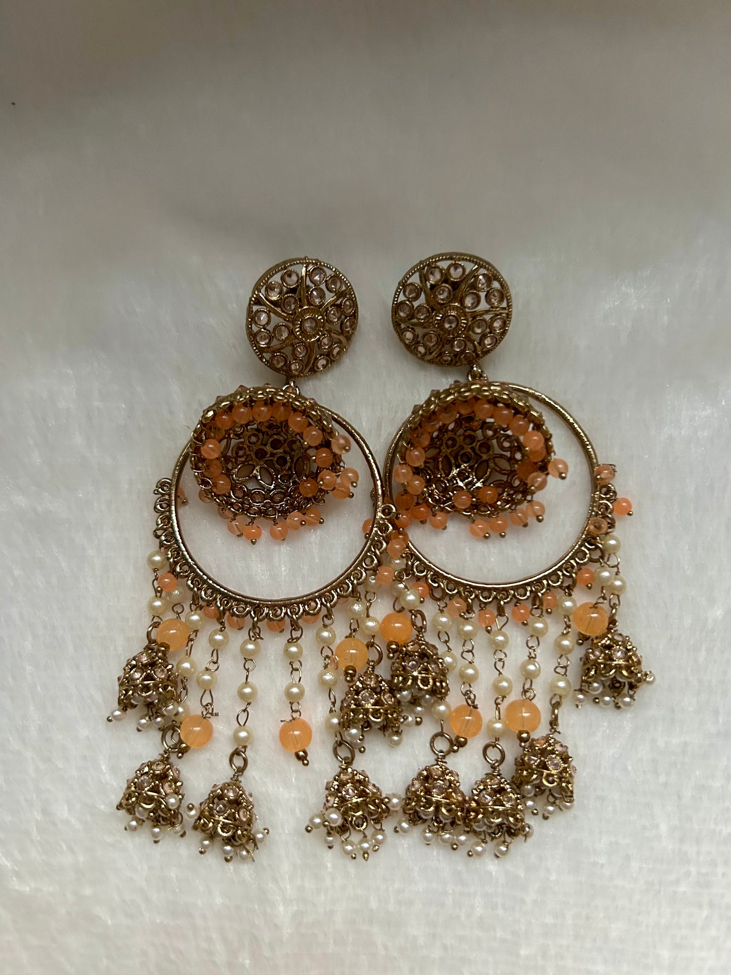 Peach Polki Chandbali Earrings