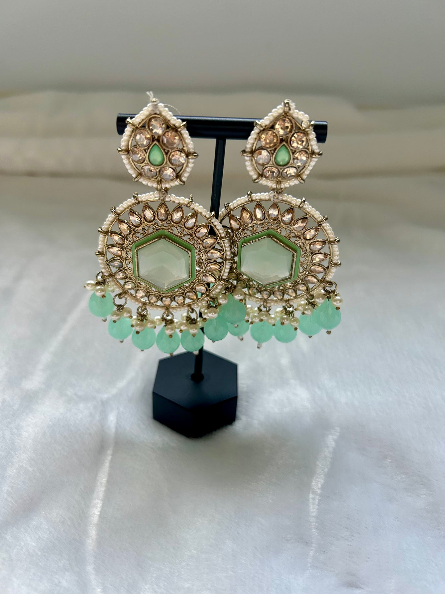 Mint Blue Kundan Earrings