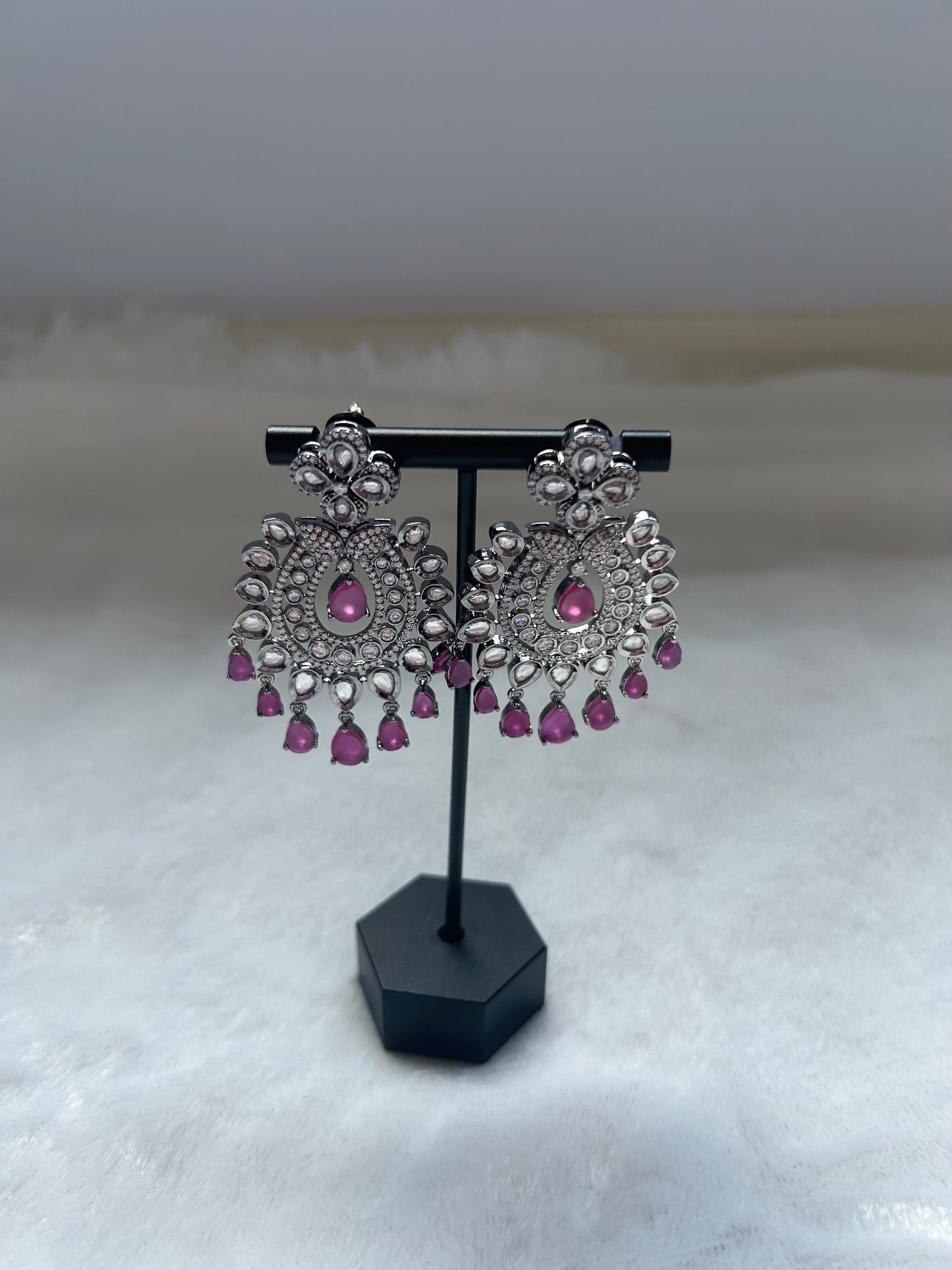 AD & Uncut Kundan Dark Purple Earrings