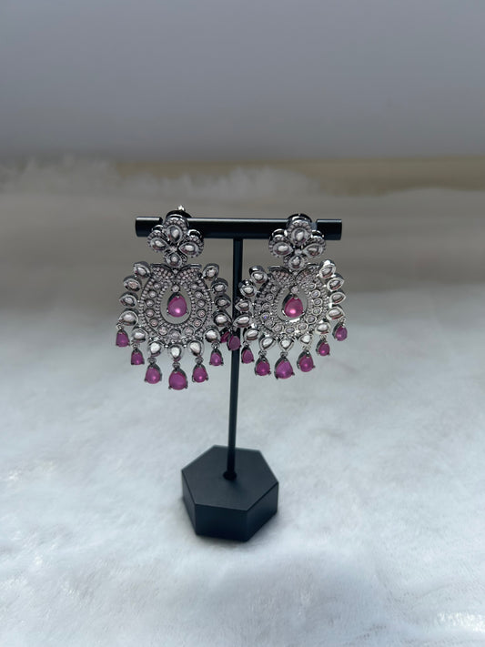 AD & Uncut Kundan Dark Purple Earrings