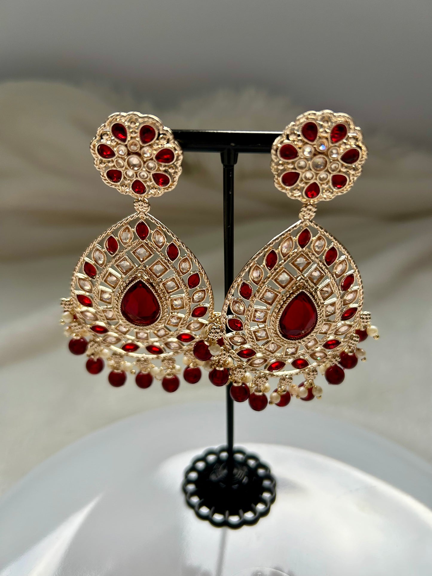 Maroon Polki Earrings