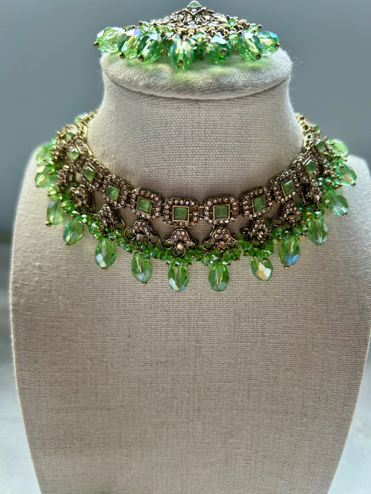 Light Green Polki Choker Tikka Set