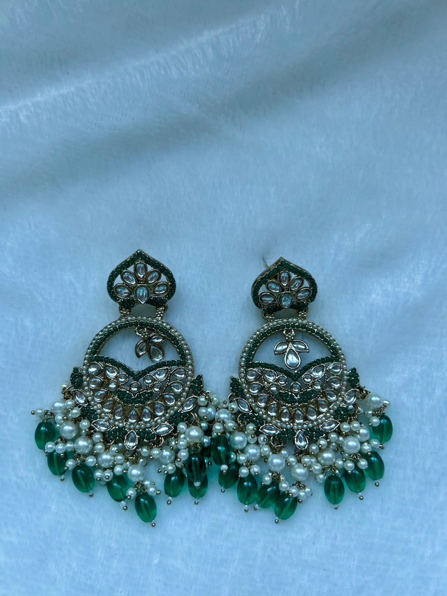 Pakistani Inspired Emerald Green Kundan Earrings