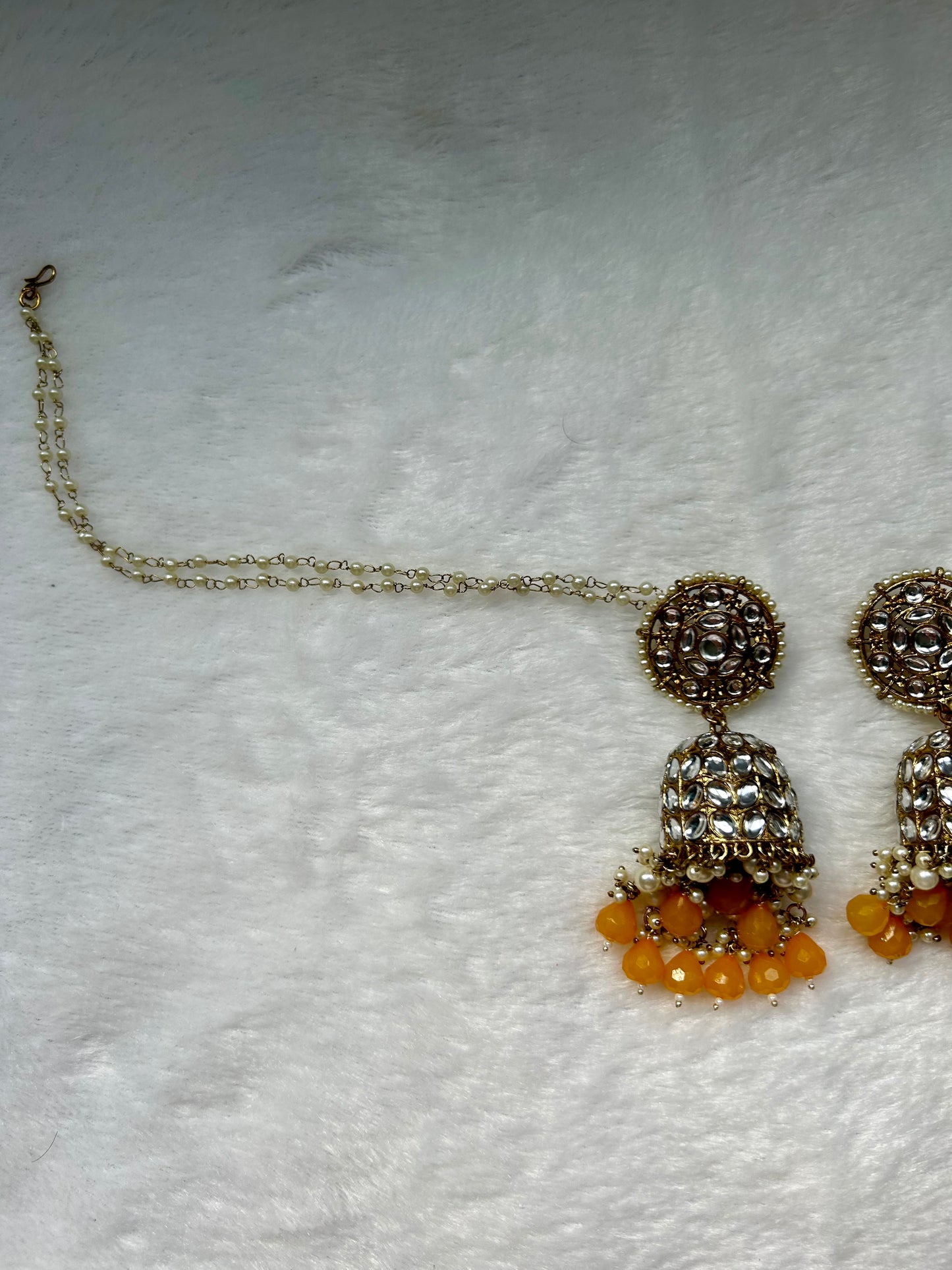 Yellow Kundan Jhumka Sahara Earrings