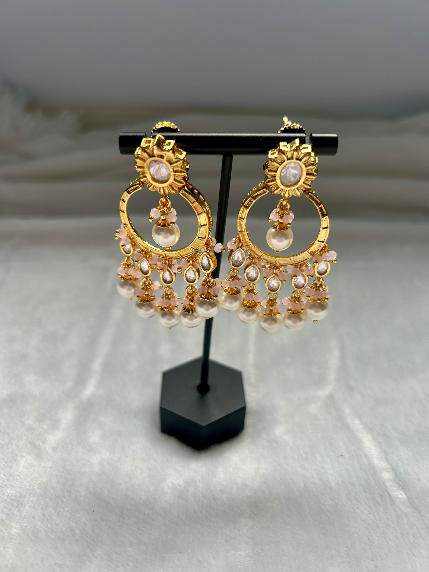 Pink Gold Crafted Chandbali Earrings