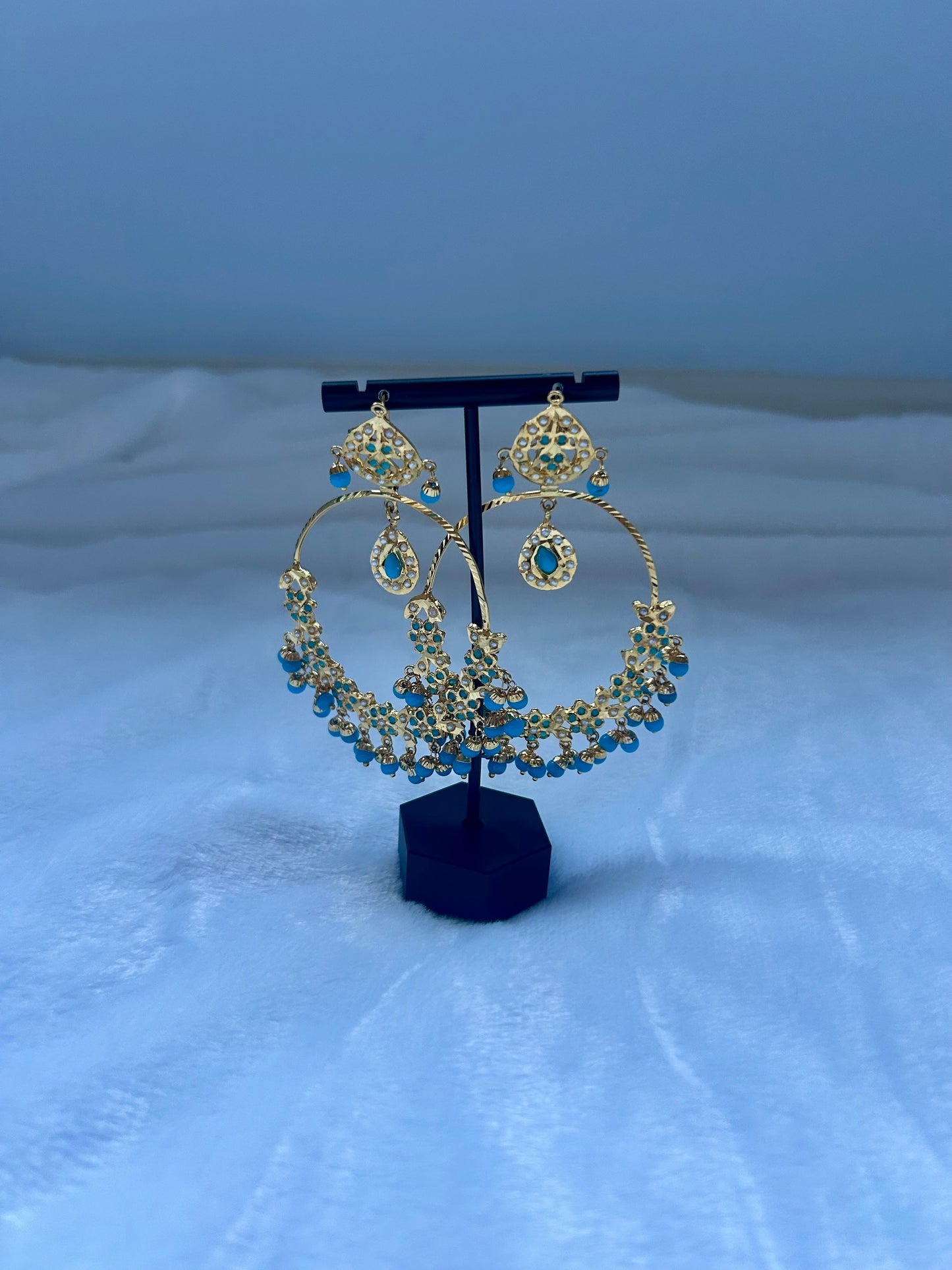 Ferozi Blue Jadau Kundan Earrings