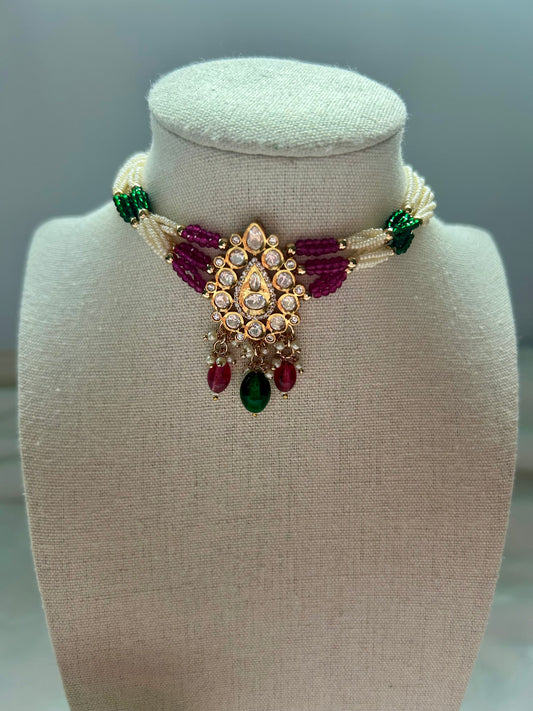 Emerald Green & Pink Tyaani Choker Set
