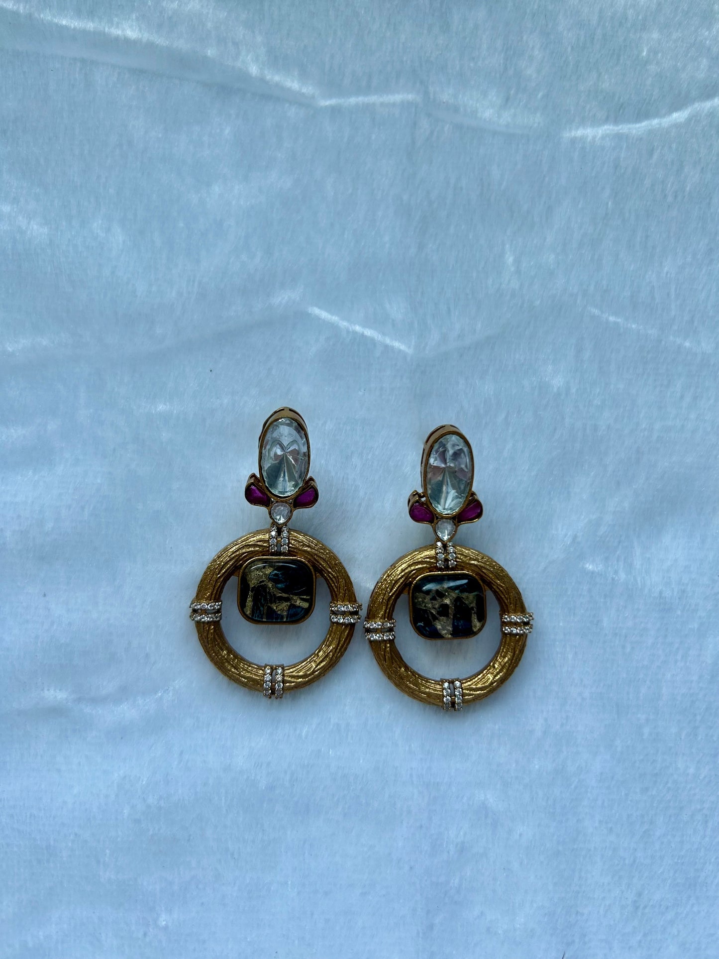 Black Marble Uncut Kundan Earrings