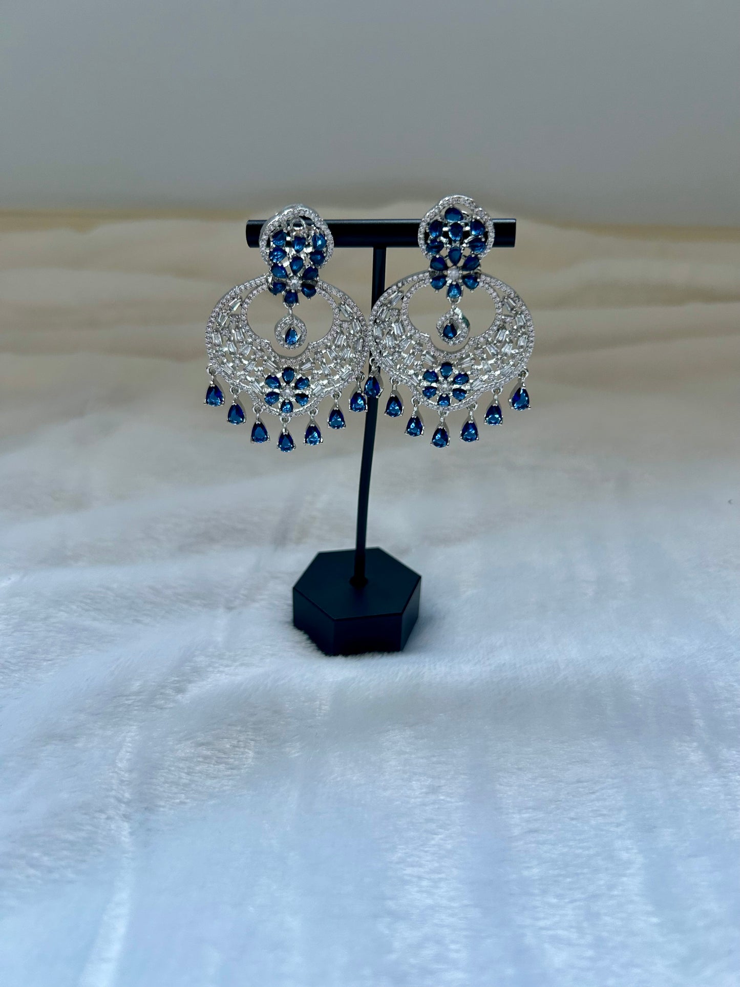 AD Royal Blue Chandbali Earrings