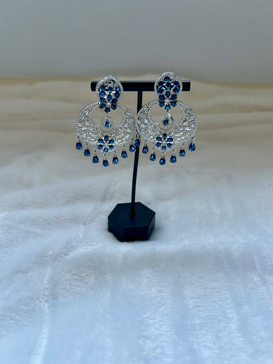 AD Royal Blue Chandbali Earrings