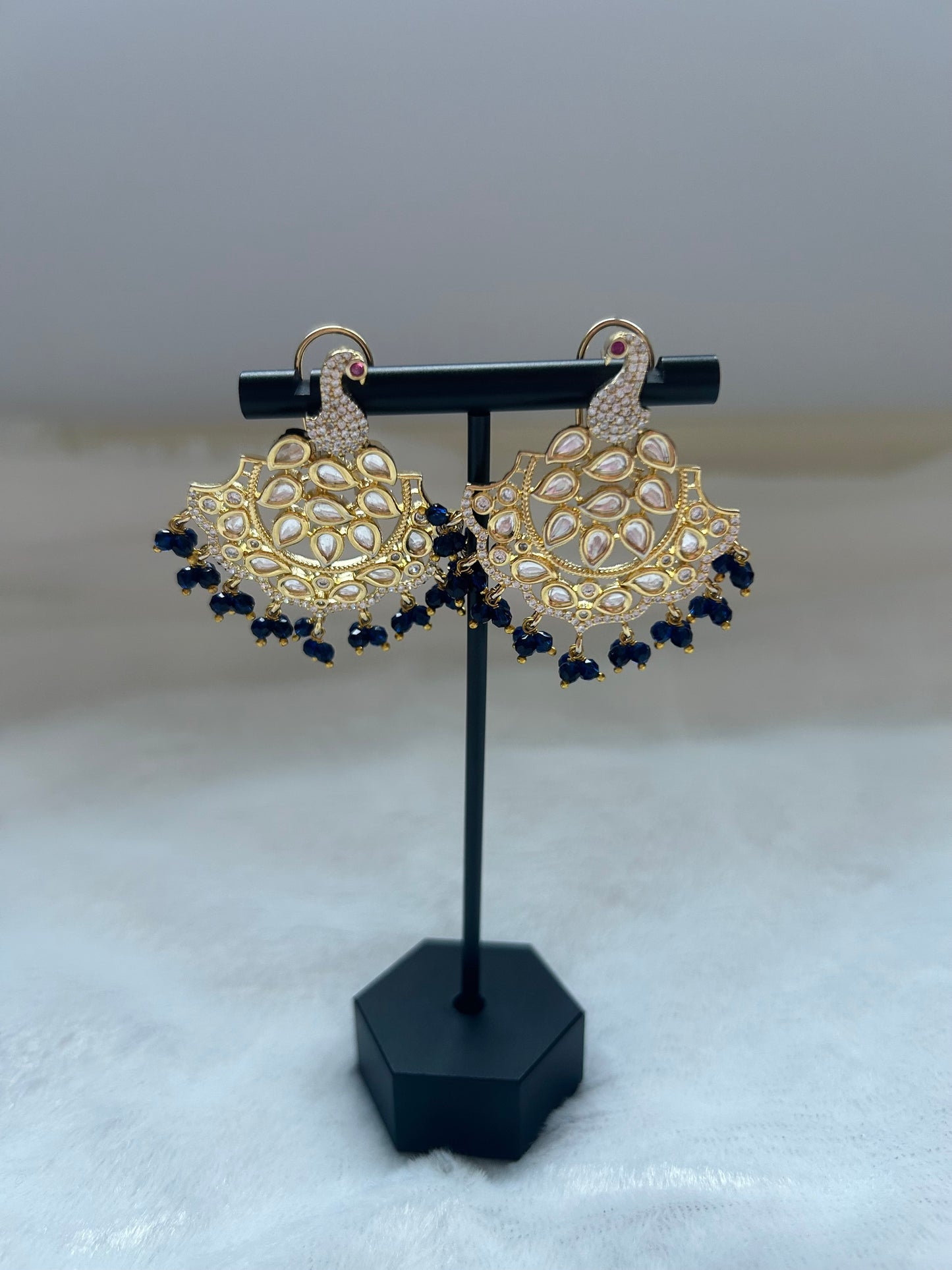 Dark Blue Uncut Kundan & AD Studs
