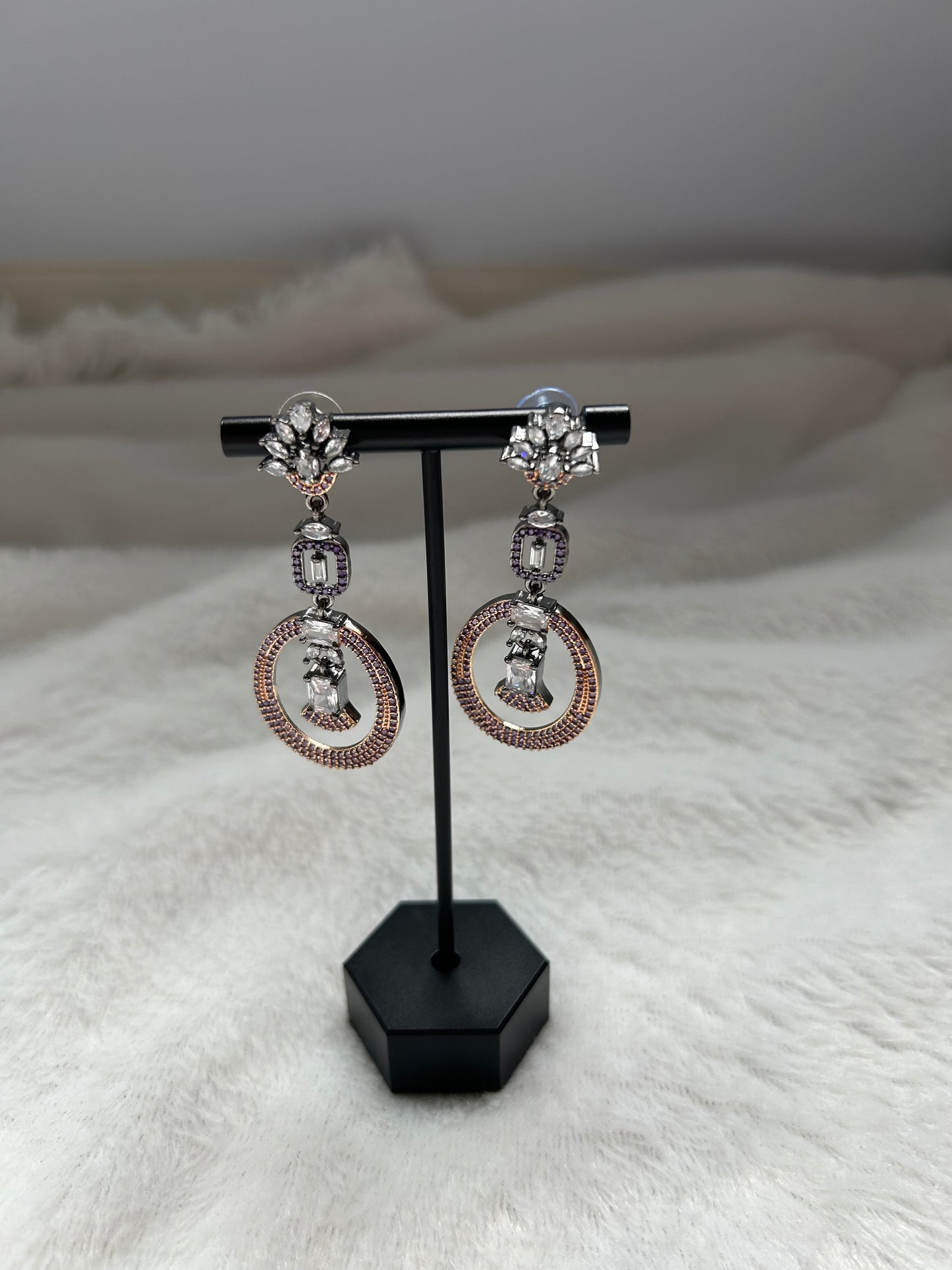 Two Toned Rose Gold & Purple AD Earrings