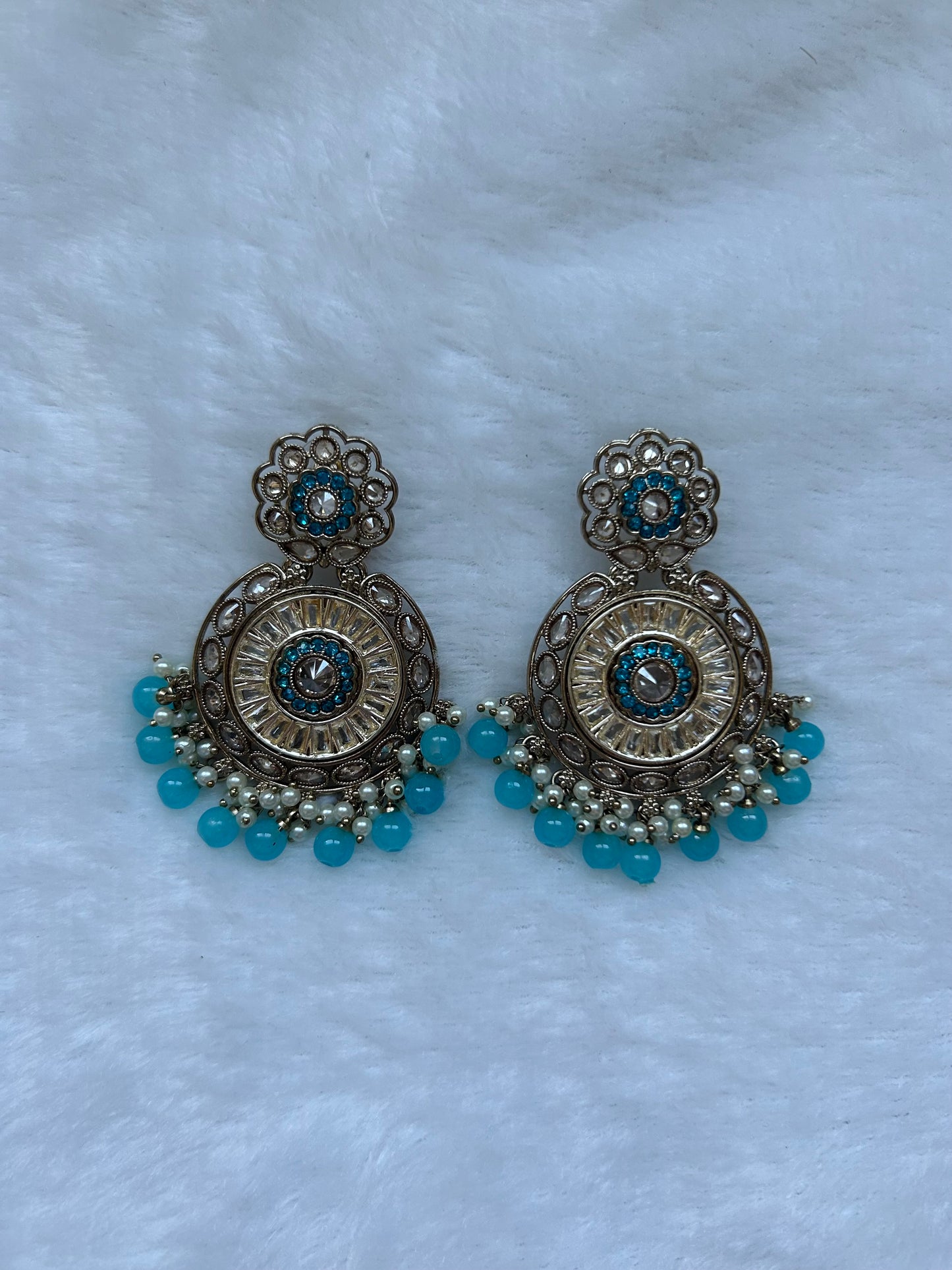 Blue Polki Earrings