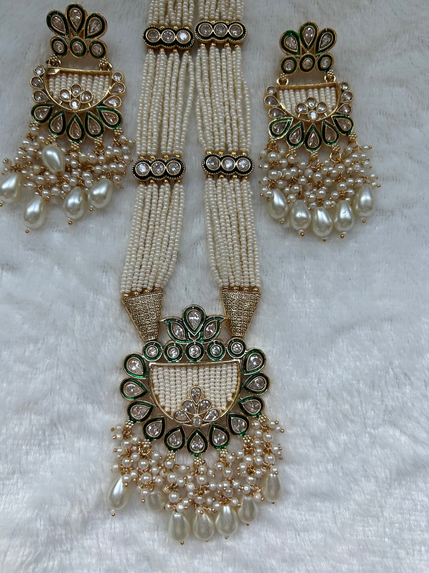 White Long Mala Kundan Set