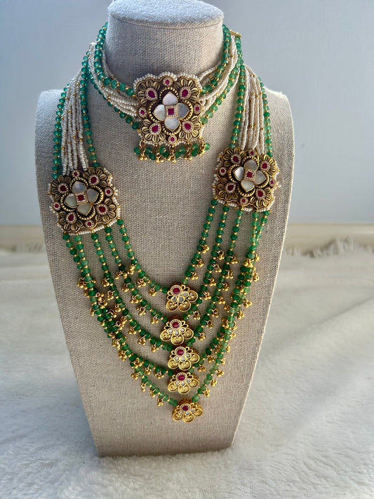 Rajwadi Work Green & Red Necklace Set