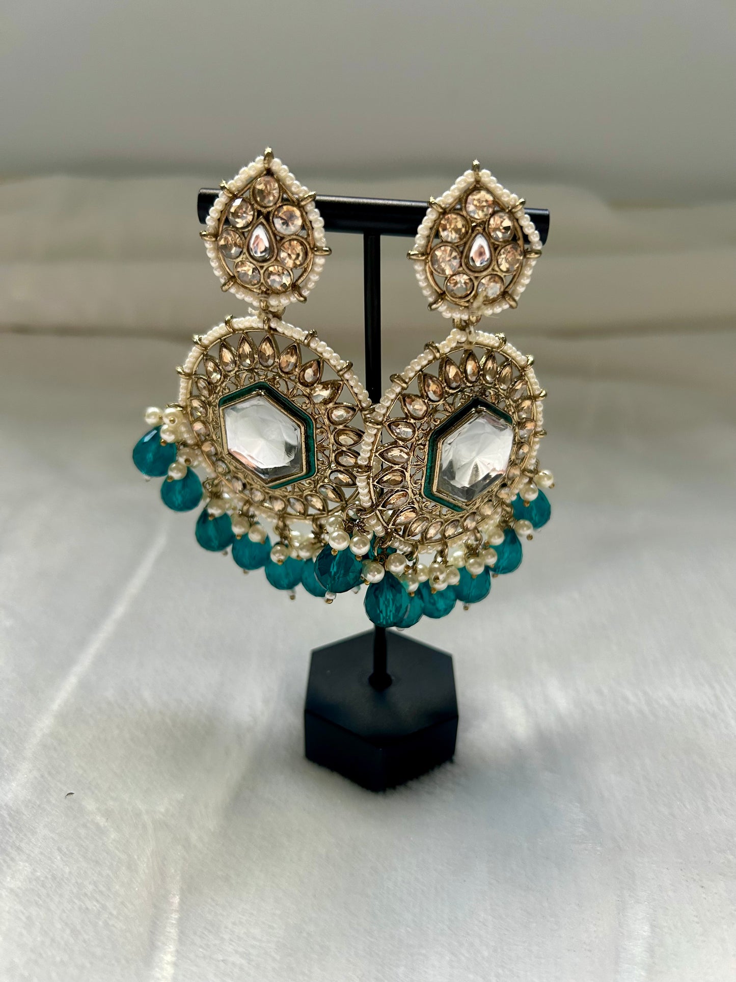 Teal Kundan Earrings