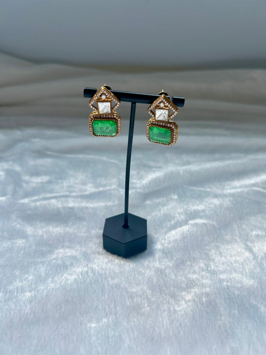 Light Green Doublet & Moissanite Kundan Earrings