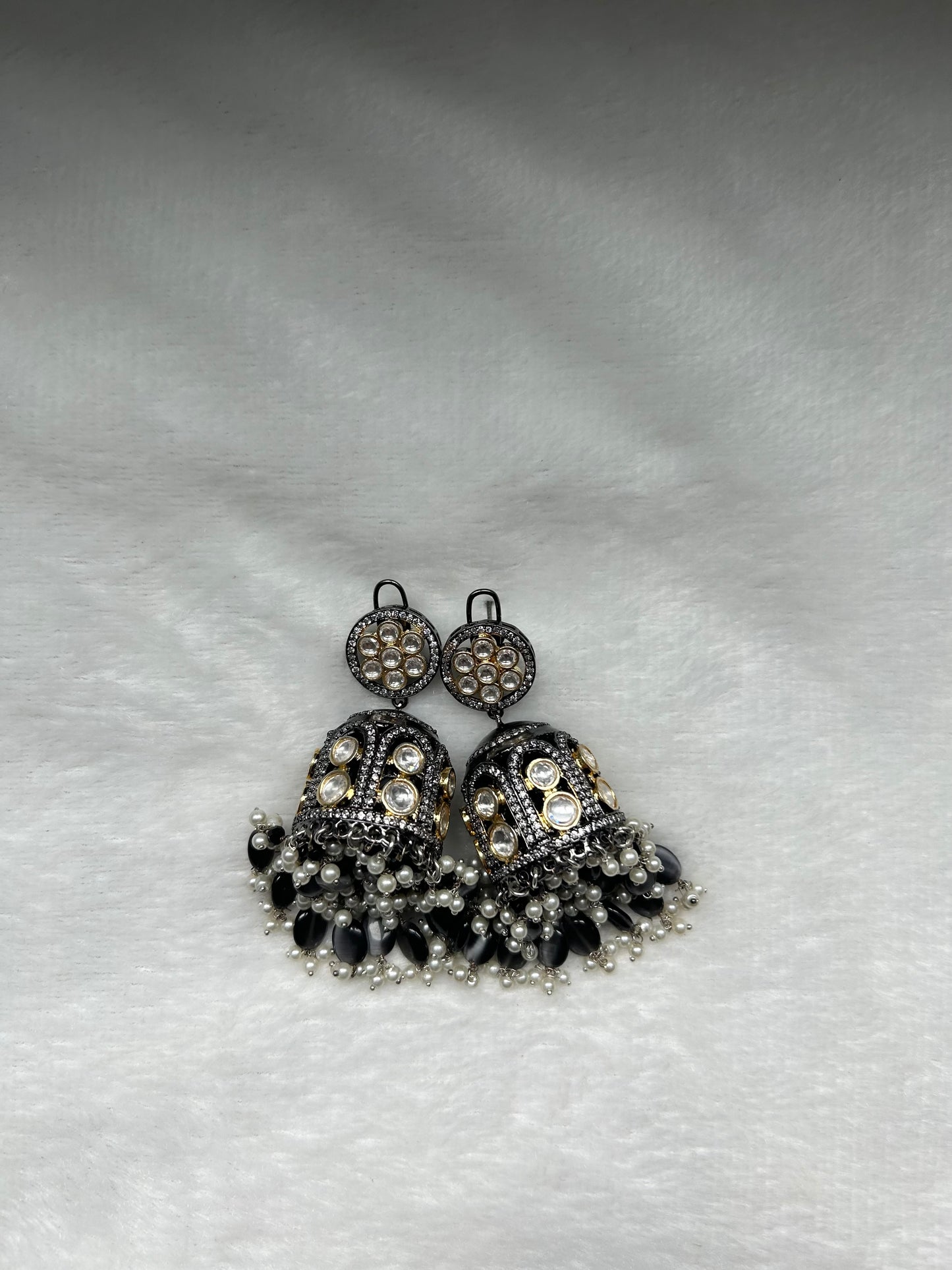 Oversized Dark Grey Jhumki Earrings