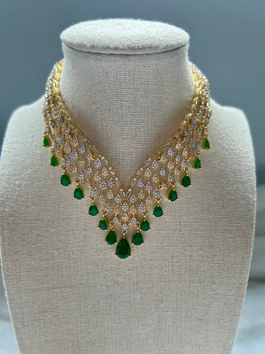AD Emerald Green Ruby Necklace Set