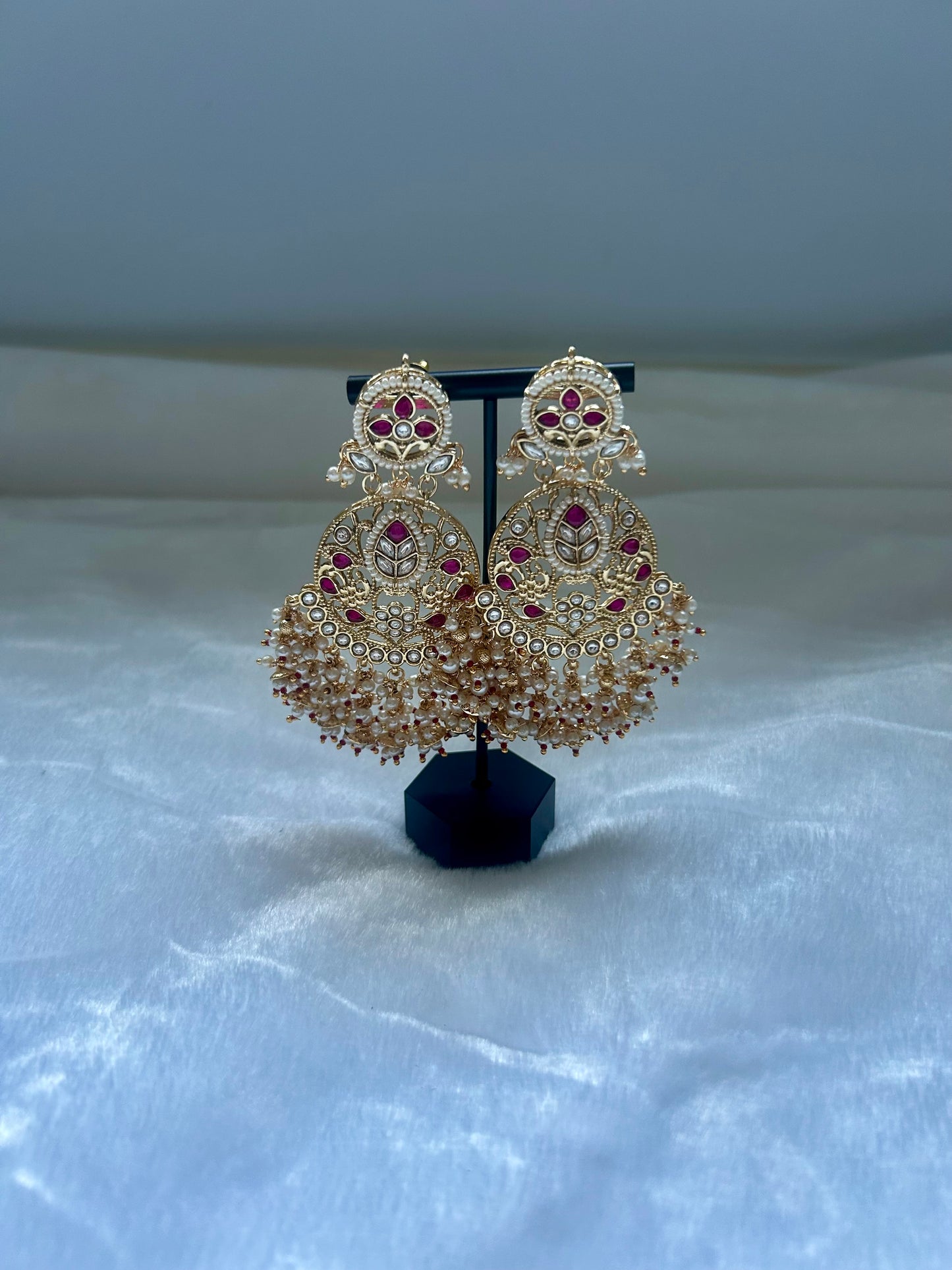 Oversized Red Kundan Earrings