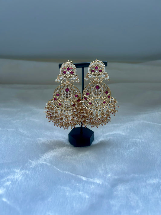 Oversized Red Kundan Earrings