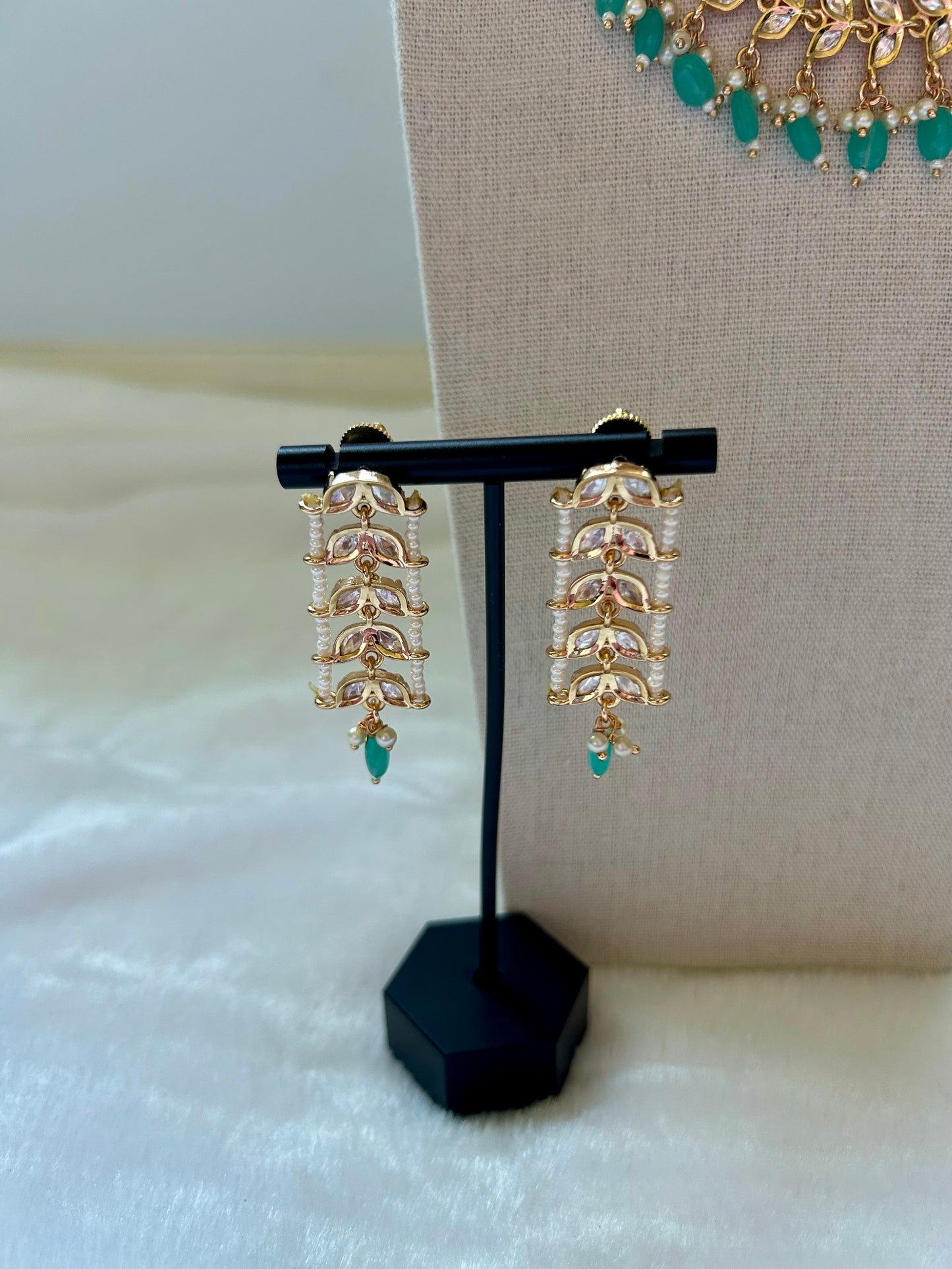 Teal Tyaani Kundan 2 Layer Necklace Set