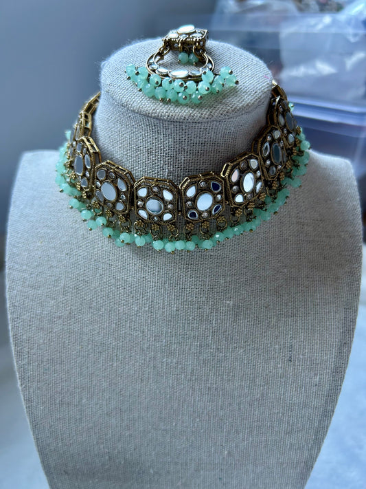 Mint Choker Tikka Set