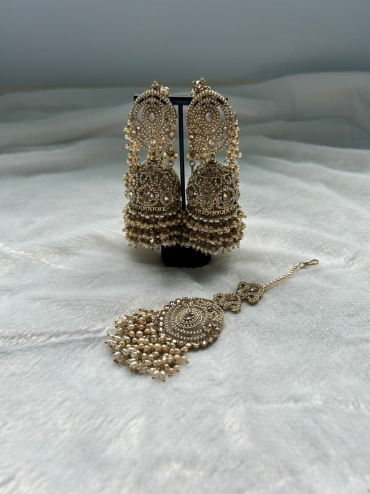 Golden Polki Sahara Jhumki Tikka Set