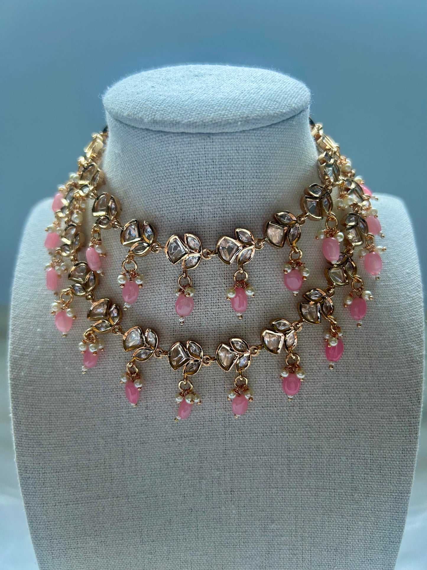 Tyaani Kundan Pink Two Layer Choker Set