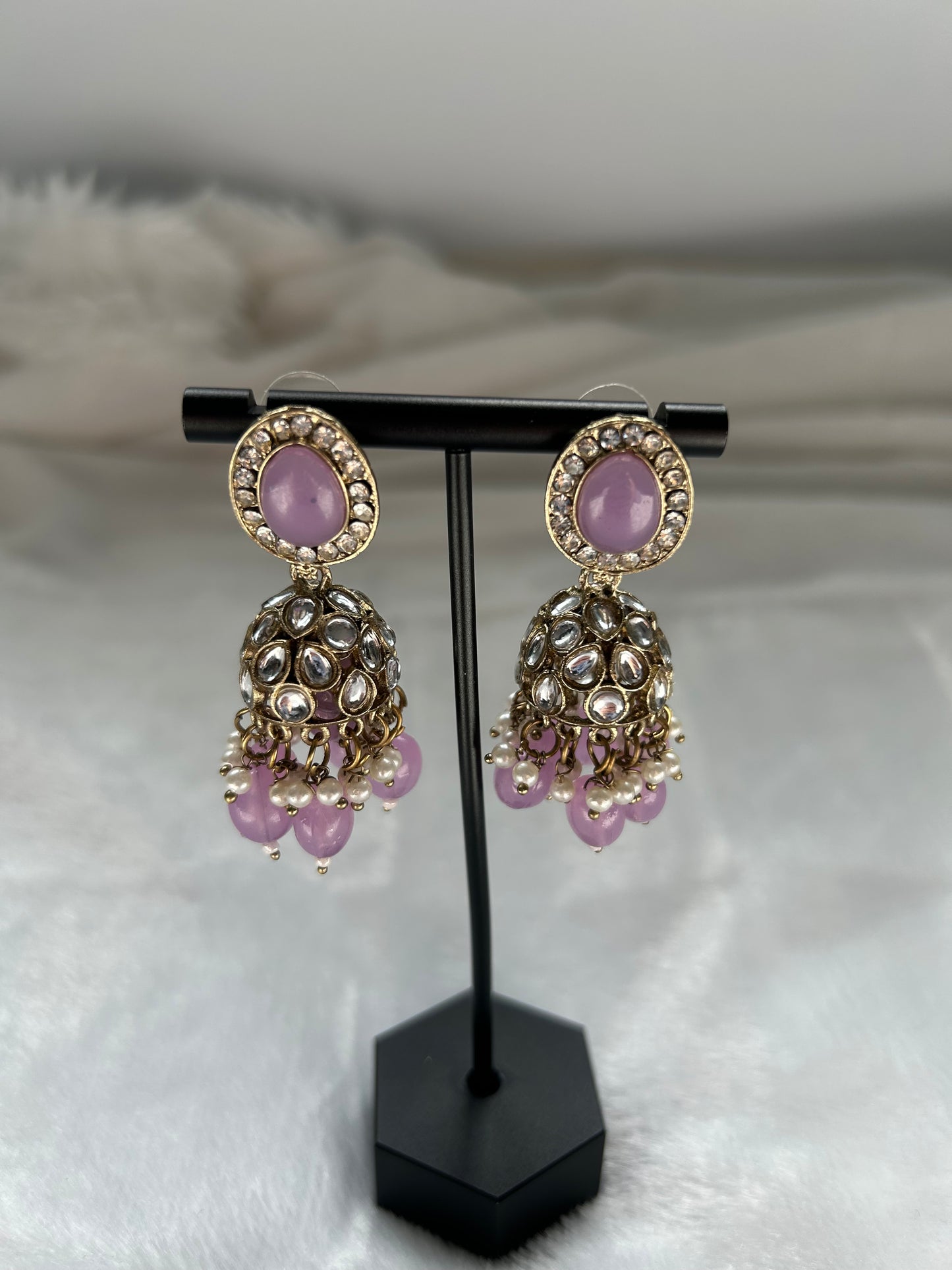 Light Purple Kundan Jhumki Earrings