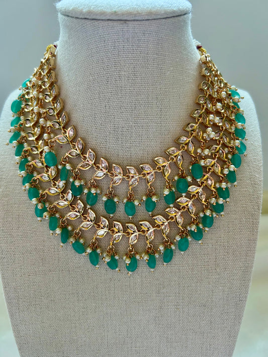 Teal Tyaani Kundan 2 Layer Necklace Set