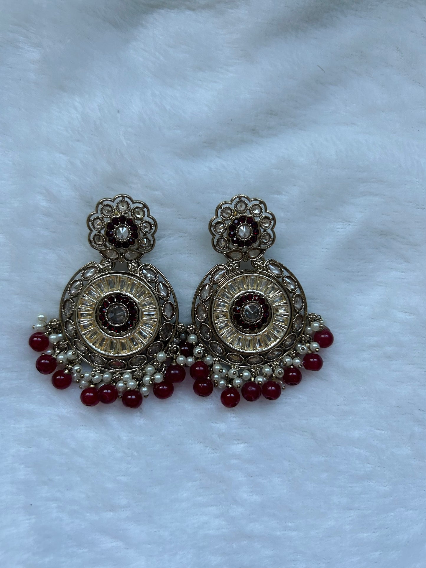 Maroon Polki Earrings