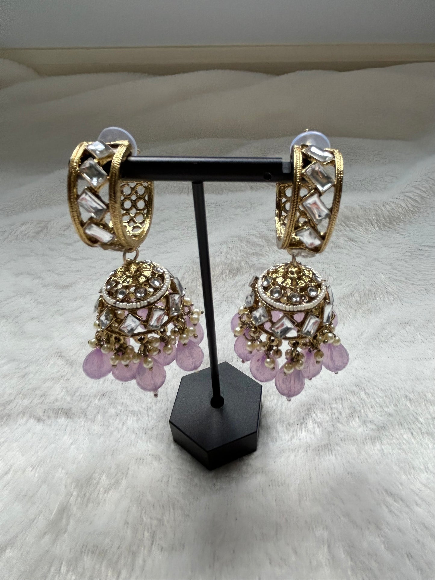 Purple Cuff Kundan Jhumka Earrings